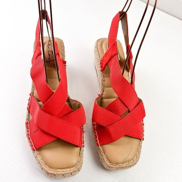 Me Too Casey Mini-Wedge Textile Criss Cross Open Toe Red Sandal Womens Size 8M - Picture 2 of 11